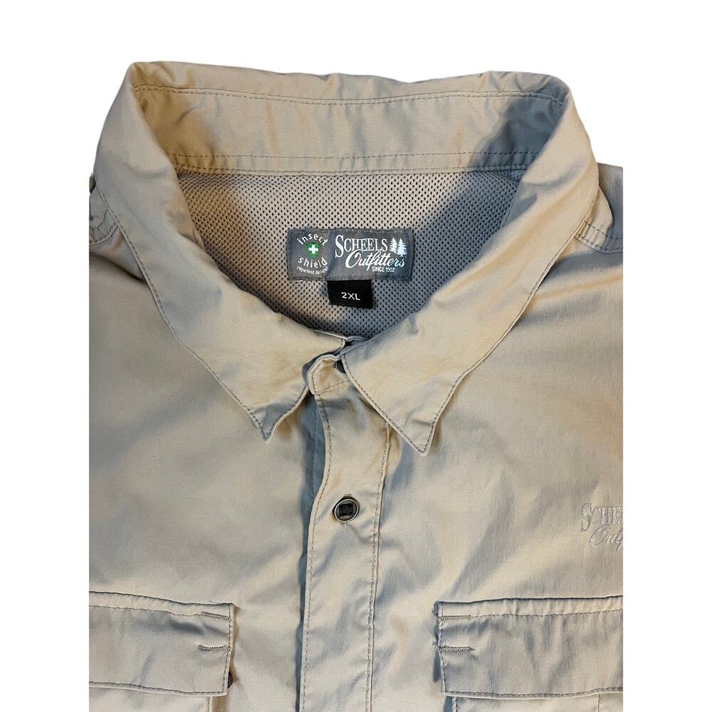 Scheels Outfitters Tan, vented Insect Shield long sleeve button shirt, men's 2XL